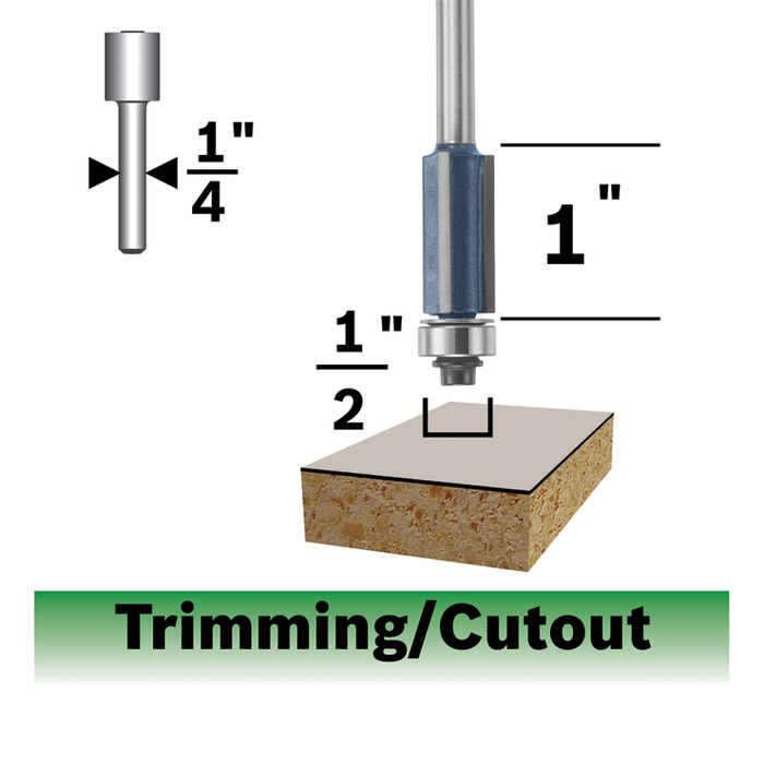 Bosch 85216MC 1/2 In. x 1 In. Carbide-Tipped Triple-Flute Flush Trim Router Bit