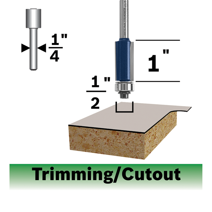 Bosch 85266MC 1/2 In. x 1 In. Carbide-Tipped Double-Flute Flush Trim Router Bit