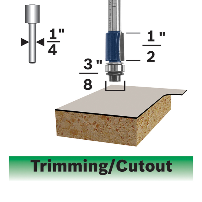 Bosch 85269MC 3/8 In. x 1/2 In. Carbide-Tipped Double-Flute Flush Trim Router Bit