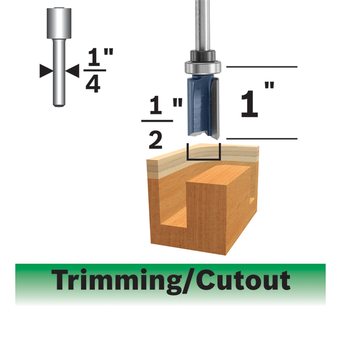 Bosch 85680MC 1/2 In. x 1 In. Carbide-Tipped Double-Flute Top-Bearing Straight Trim Router Bit