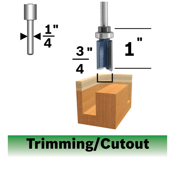 Bosch 85682MC 3/4 In. x 1 In. Carbide-Tipped Double-Flute Top-Bearing Straight Trim Router Bit