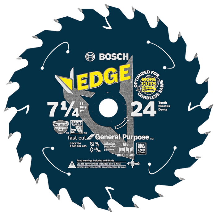 Bosch CBCL724 7-1/4 In. 24 Tooth Edge Cordless Circular Saw Blade for General Purpose