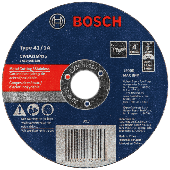 Bosch CWDG1M415 4 In. x .045 In. 5/8 In. Arbor Type 1A 46 Grit Metal Cutting Grinding Wheel