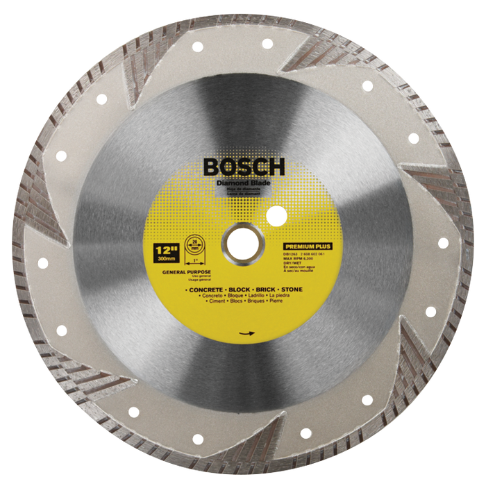 Bosch DB1263 12 In. Premium Plus Turbo Rim Diamond Blade for Smooth Cuts