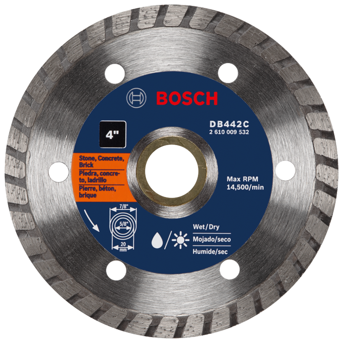 Bosch DB442C 4 In. Premium Turbo Rim Diamond Blade for Smooth Cuts