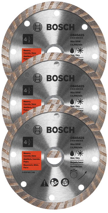 Bosch DB4542SB3 3 pc. 4-1/2 In. Standard Turbo Rim Diamond Blade for Smooth Cuts