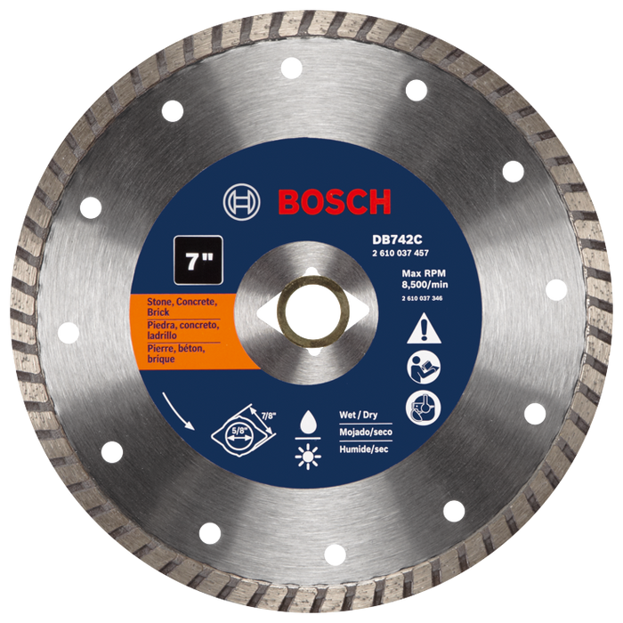 Bosch DB742C 7 In. Premium Turbo Rim Diamond Blade for Smooth Cuts