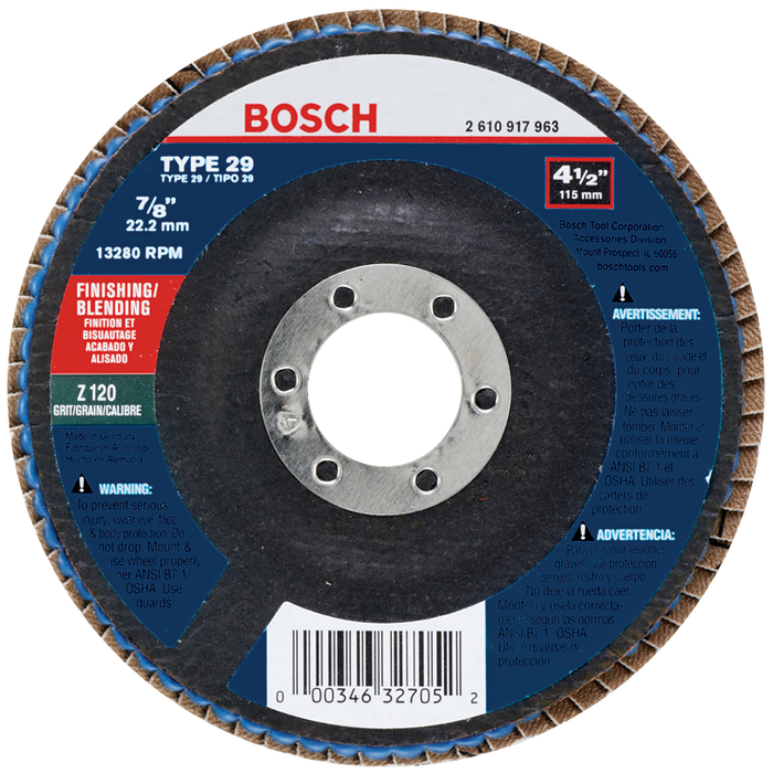 Bosch FD29450120 4-1/2 In. 7/8 In. Arbor Type 29 120 Grit Blending/Grinding Abrasive Wheel