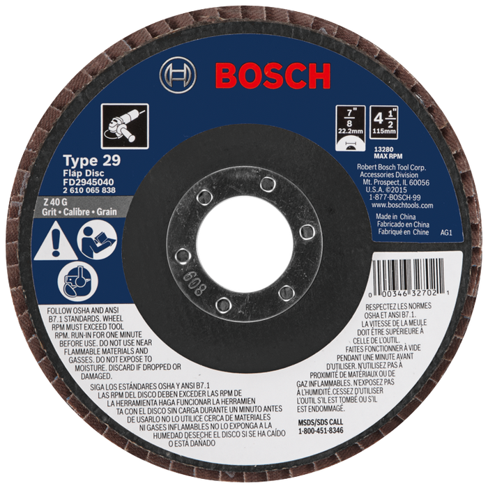 Bosch FD2945040 4-1/2 In. 7/8 In. Arbor Type 29 40 Grit Blending/Grinding Abrasive Wheel