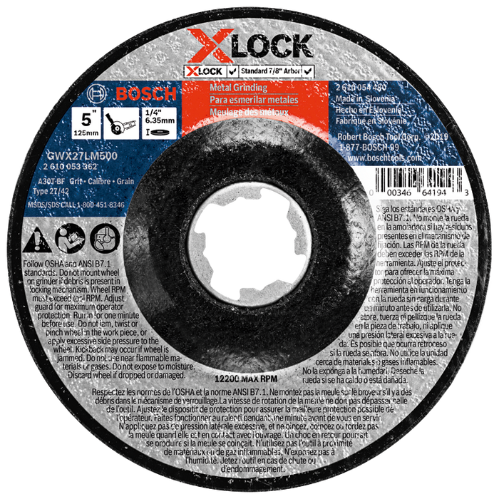 Bosch GWX27LM500 5 In. x 1/4 In. X-LOCK Arbor Type 27 30 Grit Metal Grinding Abrasive Wheel