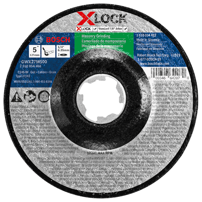 Bosch GWX27M500 5 In. x 1/4 In. X-LOCK Arbor Type 27 30 Grit Masonry Grinding Abrasive Wheel