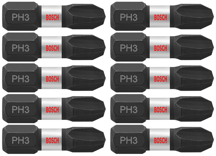 Bosch ITPH31B 10 pc. Impact Tough 1 In. Phillips #3 Insert Bits (Bulk Pack)
