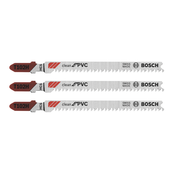 Bosch T102H 3 Pc. 3 In. 10 TPI Clean for PVC High Carbon Steel Jig Saw Blades