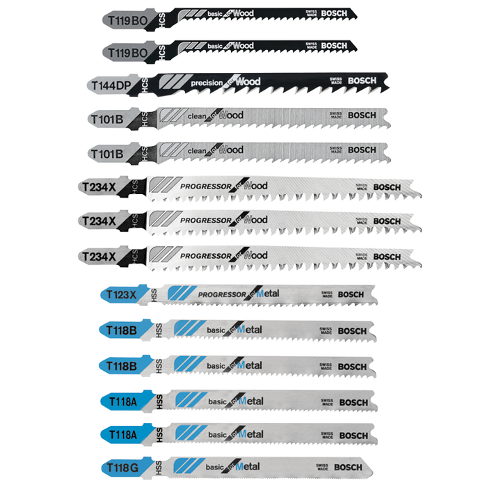 Bosch T14CPSC 14 pc. T-Shank Wood and Metal Cutting Jig Saw Blade Set