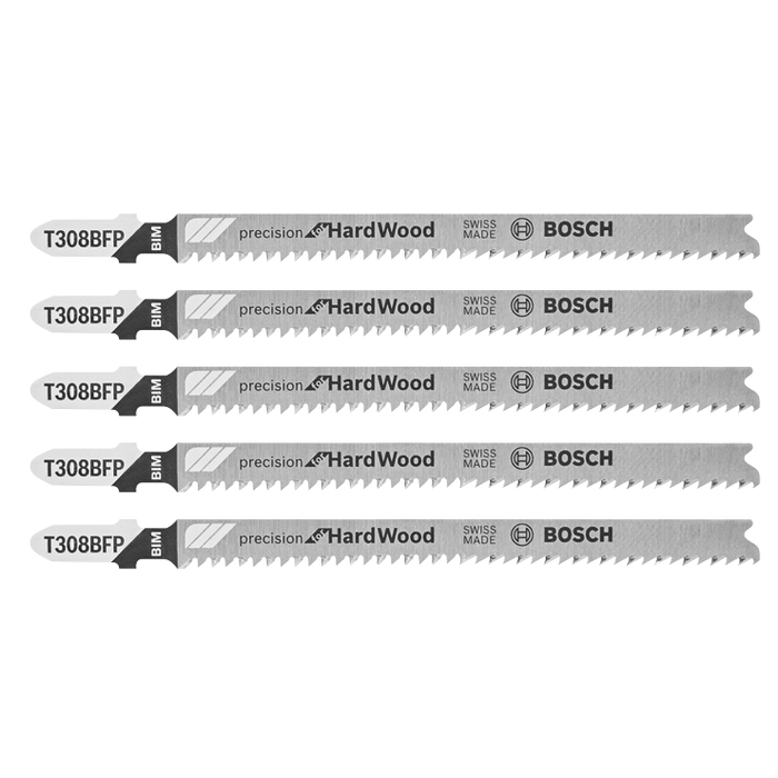 Bosch T308BFP 5 pc. 4-1/2 In. 12 TPI Precision for Hardwood Jig Saw Blades