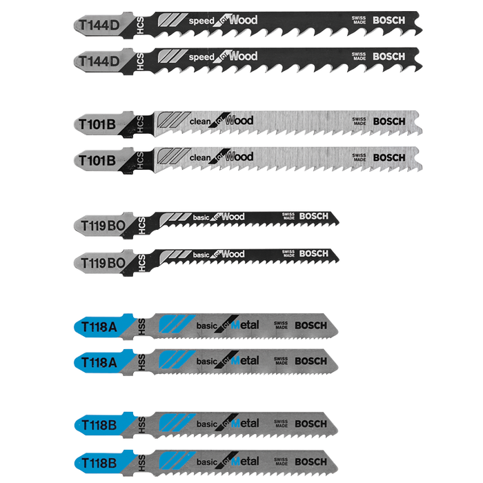 Bosch T5002 10 pc. Wood and Metal Cutting T-Shank Jig Saw Blade Set