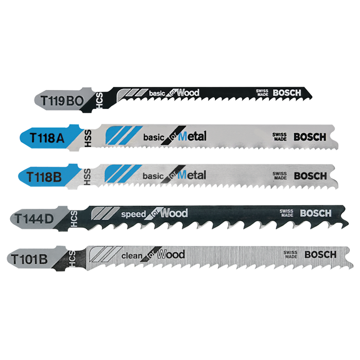 Bosch T500 5 pc. T-Shank Jig Saw Blade Set for Wood and Metal