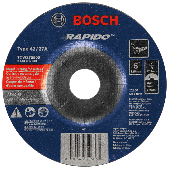 Bosch TCW27S500 5 In. .045 In. 7/8 In. Arbor Type 27A (ISO 42) 60 Grit Rapido Fast Metal/Stainless Cutting Abrasive Wheel