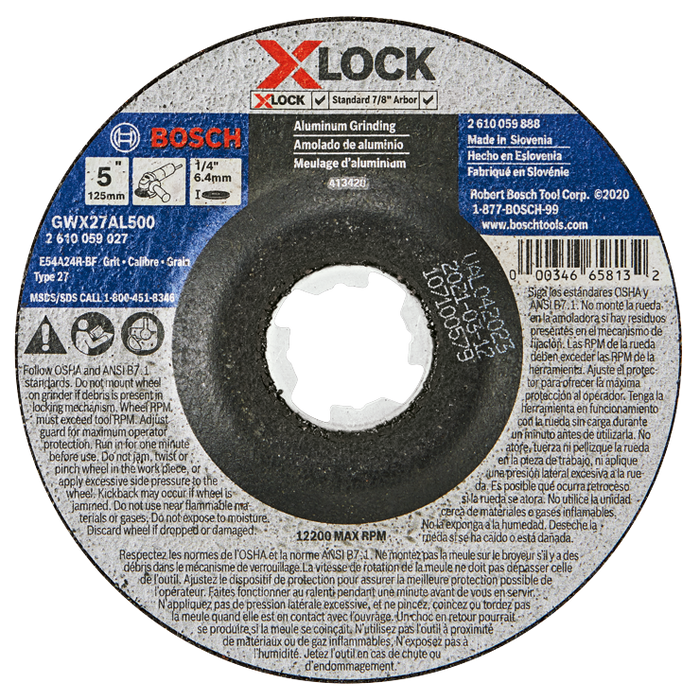 Bosch GWX27AL500 5 In. x .1/4 In. X-LOCK Arbor Type 27 24 Grit Metal Grinding Abrasive Wheel