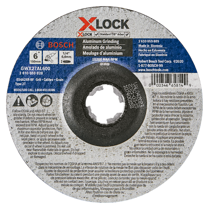 Bosch GWX27AL600 6 In. x .1/4 In. X-LOCK Arbor Type 27 24 Grit Metal Grinding Abrasive Wheel