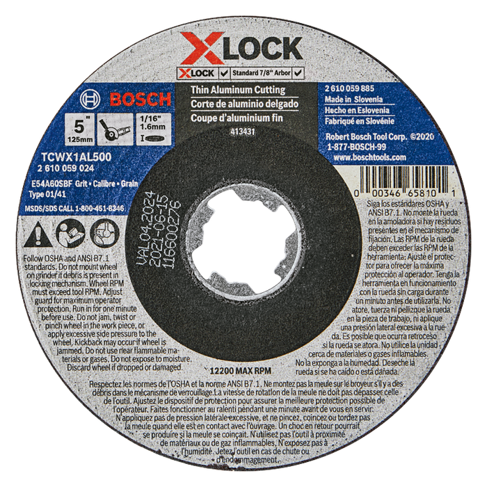 Bosch TCWX1AL500 5 In. x 1/16 In. X-LOCK Arbor Type 1A (ISO 41) 46 Grit Metal Cutting Abrasive Wheel