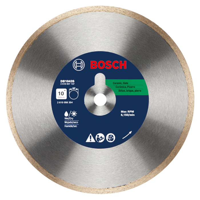 Bosch DB1043S 10 In. Standard Continuous Rim Diamond Blade for Clean Cuts