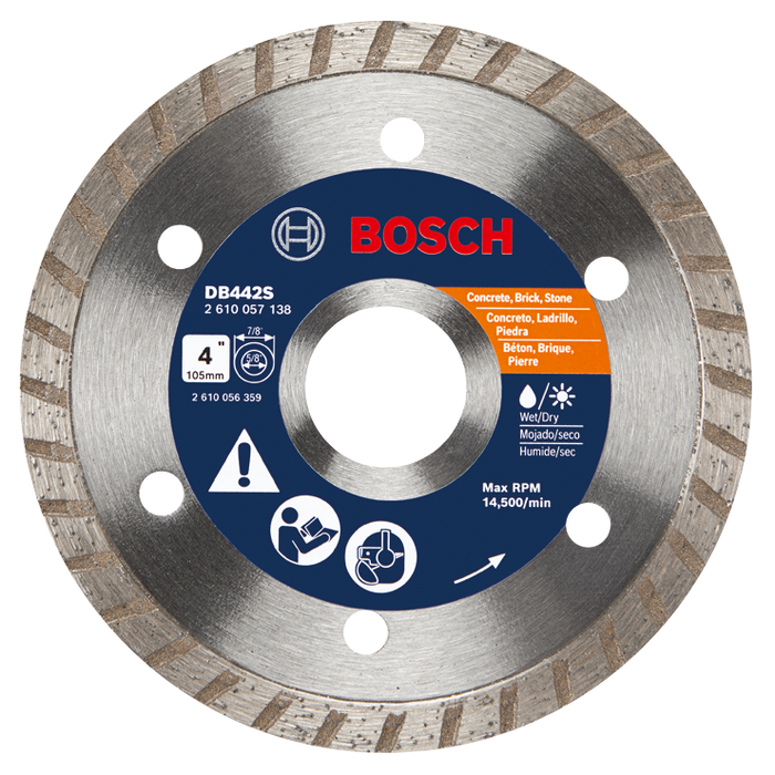 Bosch DB442S 4 In. Standard Turbo Rim Diamond Blade for Smooth Cuts