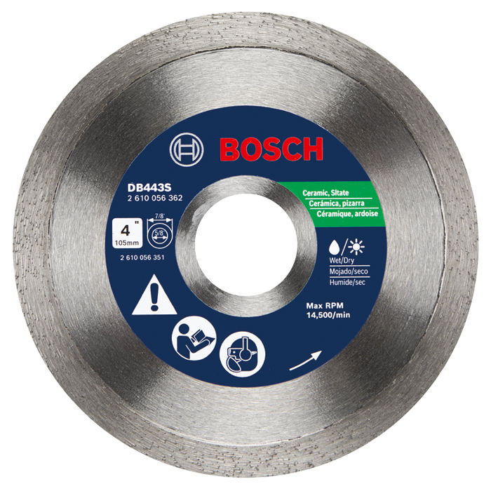 Bosch DB443S 4 In. Standard Continuous Rim Diamond Blade for Clean Cuts