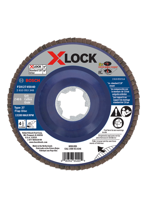 Bosch FDX2745040 4-1/2 In. X-LOCK Arbor Type 27 40 Grit Flap Disc