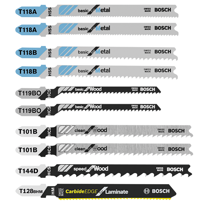 Bosch T10C 10 pc. Laminate/Wood/Metal T-Shank Jig Saw Blade Set