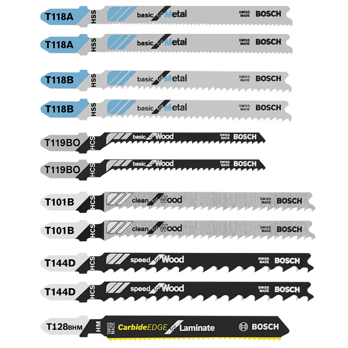 Bosch T11C 11 pc. Laminate/Wood/Metal T-Shank Jig Saw Blade Set