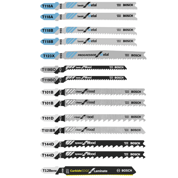 Bosch T14C 14 pc. Laminate/Wood/Metal T-Shank Jig Saw Blade Set